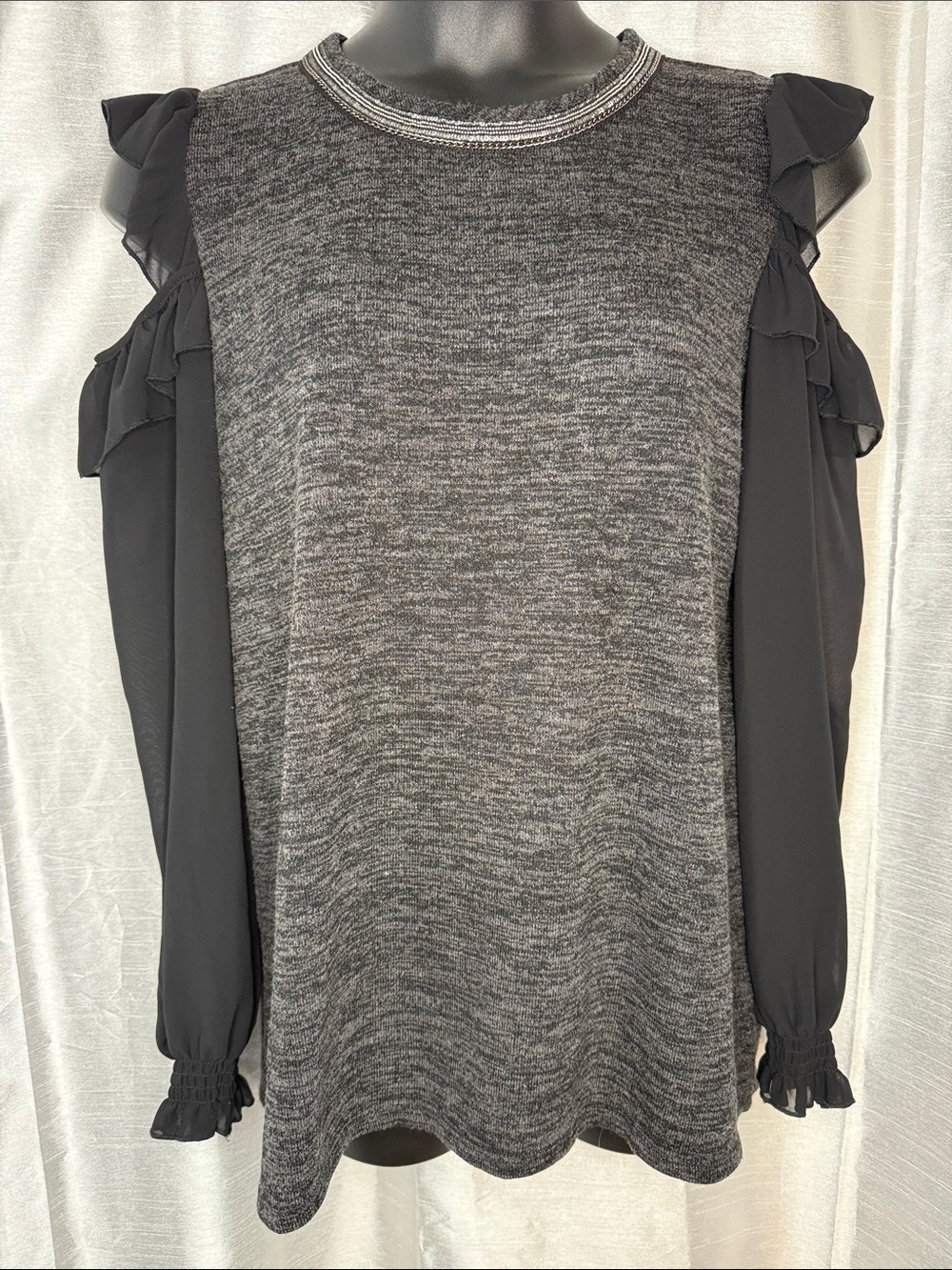 Maurices Cold Shoulder Sweater Ruffle Tunic Party Sheer Women’s XL Stretch Black